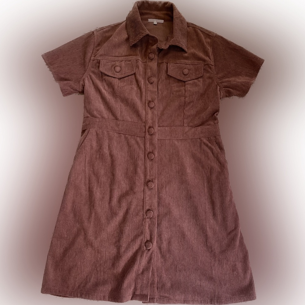 BaeVely corduroy button-down Mini shirt dress Rusty Mauve Women’s Medium
